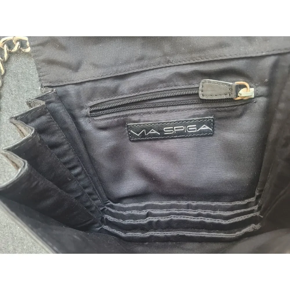 90s Y2K Via Spiga Black Shoulder Crossbody Bag Purse Leather‎ Chain Goth Grunge